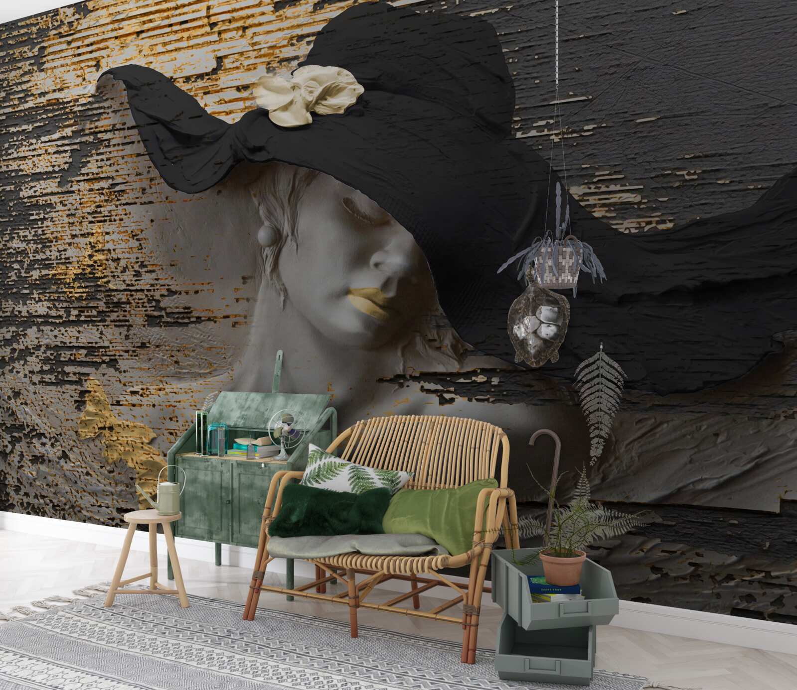 Fototapeta kobieta z kwiatami w czapce