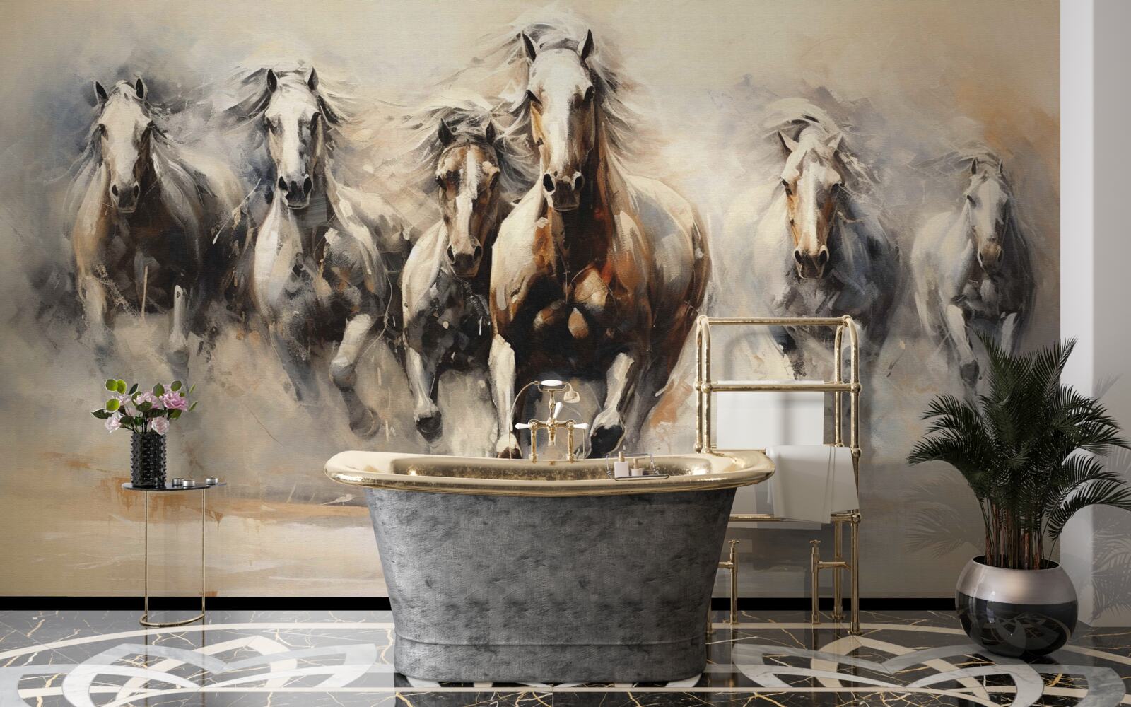 Fototapeta galopuje grupa koni