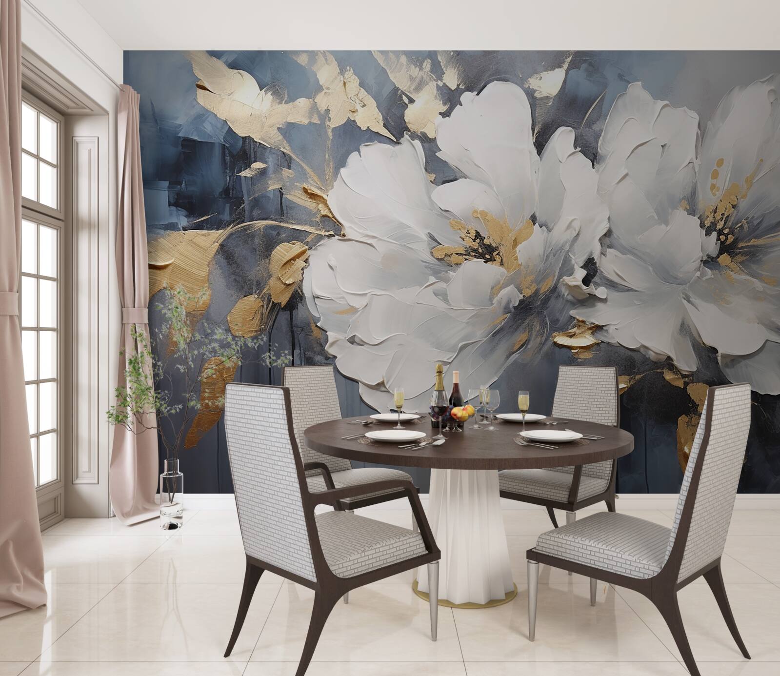 Fototapeta podczas ulewy miękkie śnieżnobiałe pąki