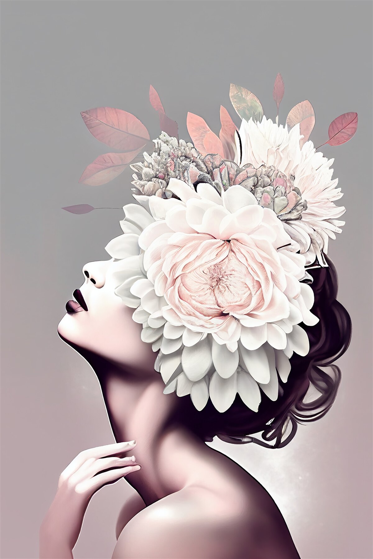 Fototapeta młoda dama z kwiatami zdobiącymi włosy