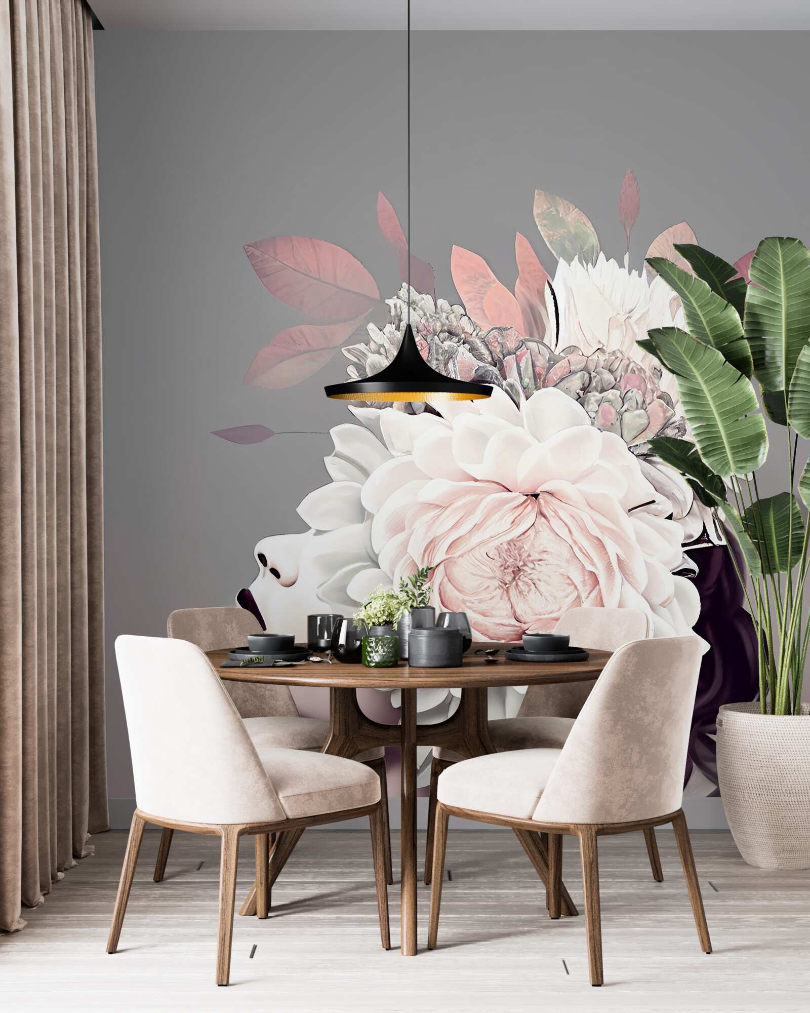 Fototapeta młoda dama z kwiatami zdobiącymi włosy