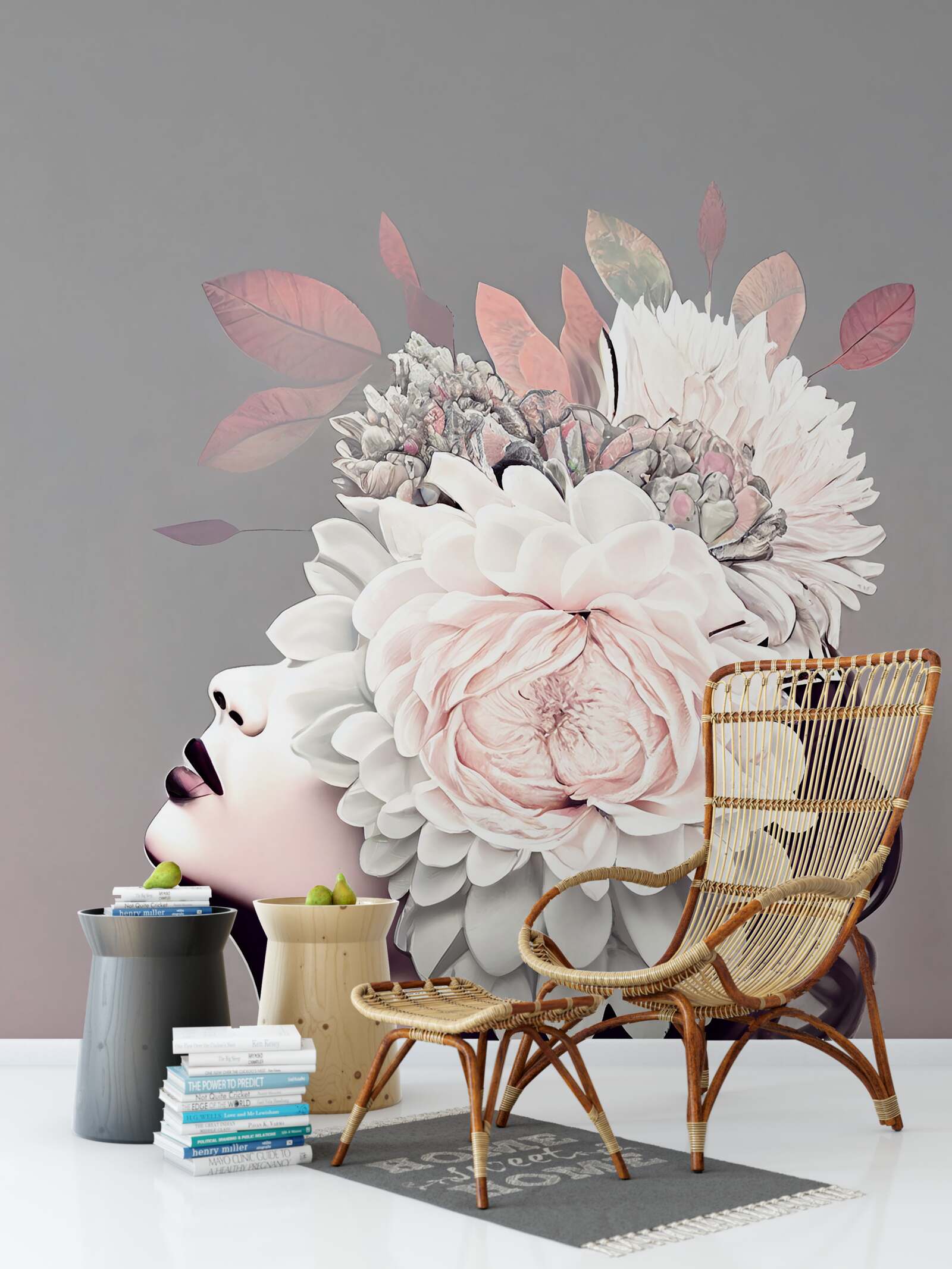 Fototapeta młoda dama z kwiatami zdobiącymi włosy