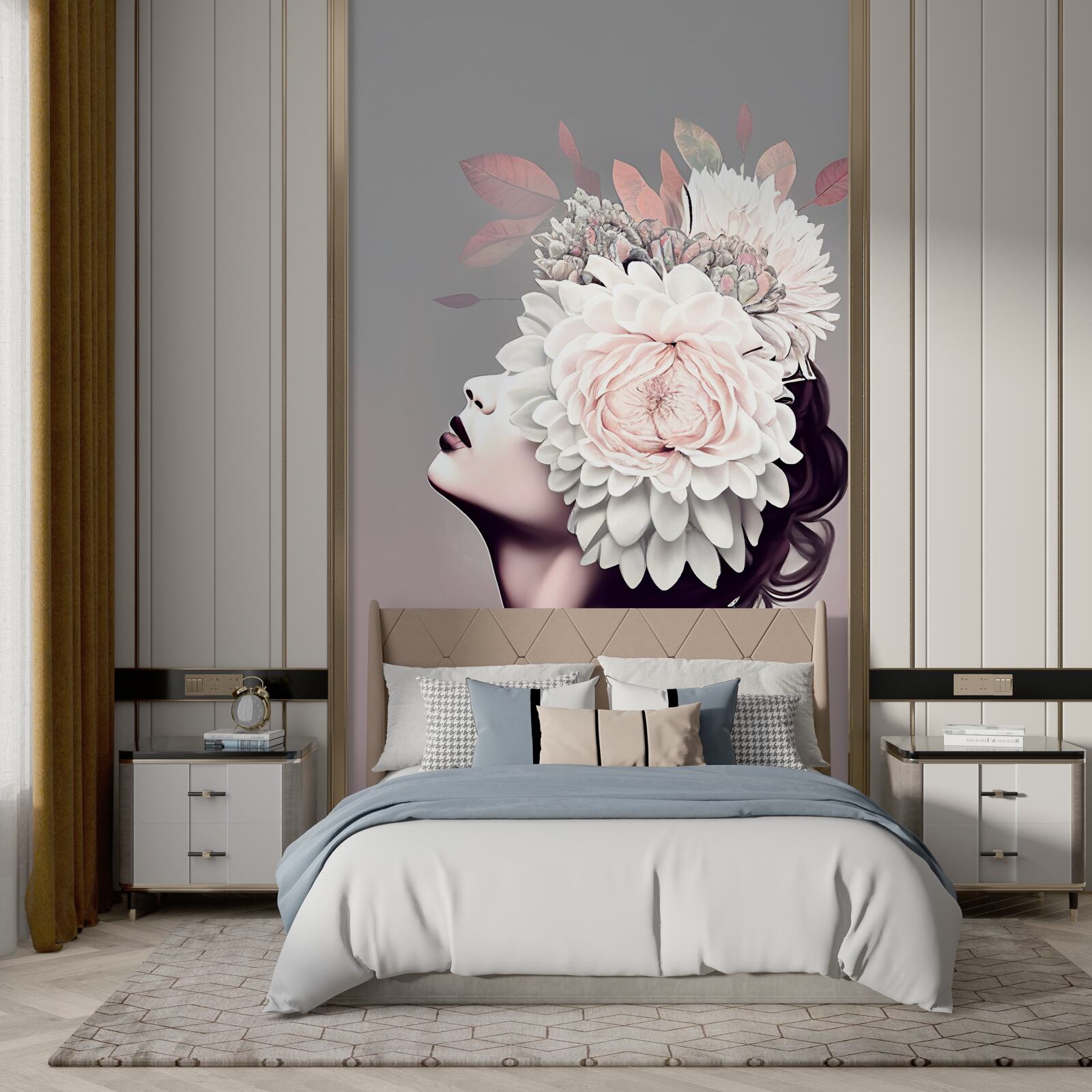 Fototapeta młoda dama z kwiatami zdobiącymi włosy