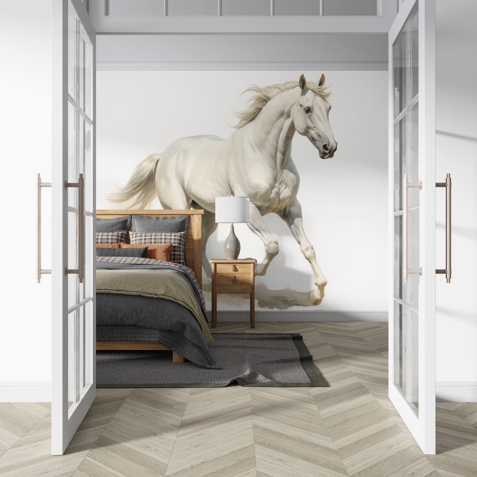 Fototapeta po piaszczystej powierzchni ściga się lekki ogier