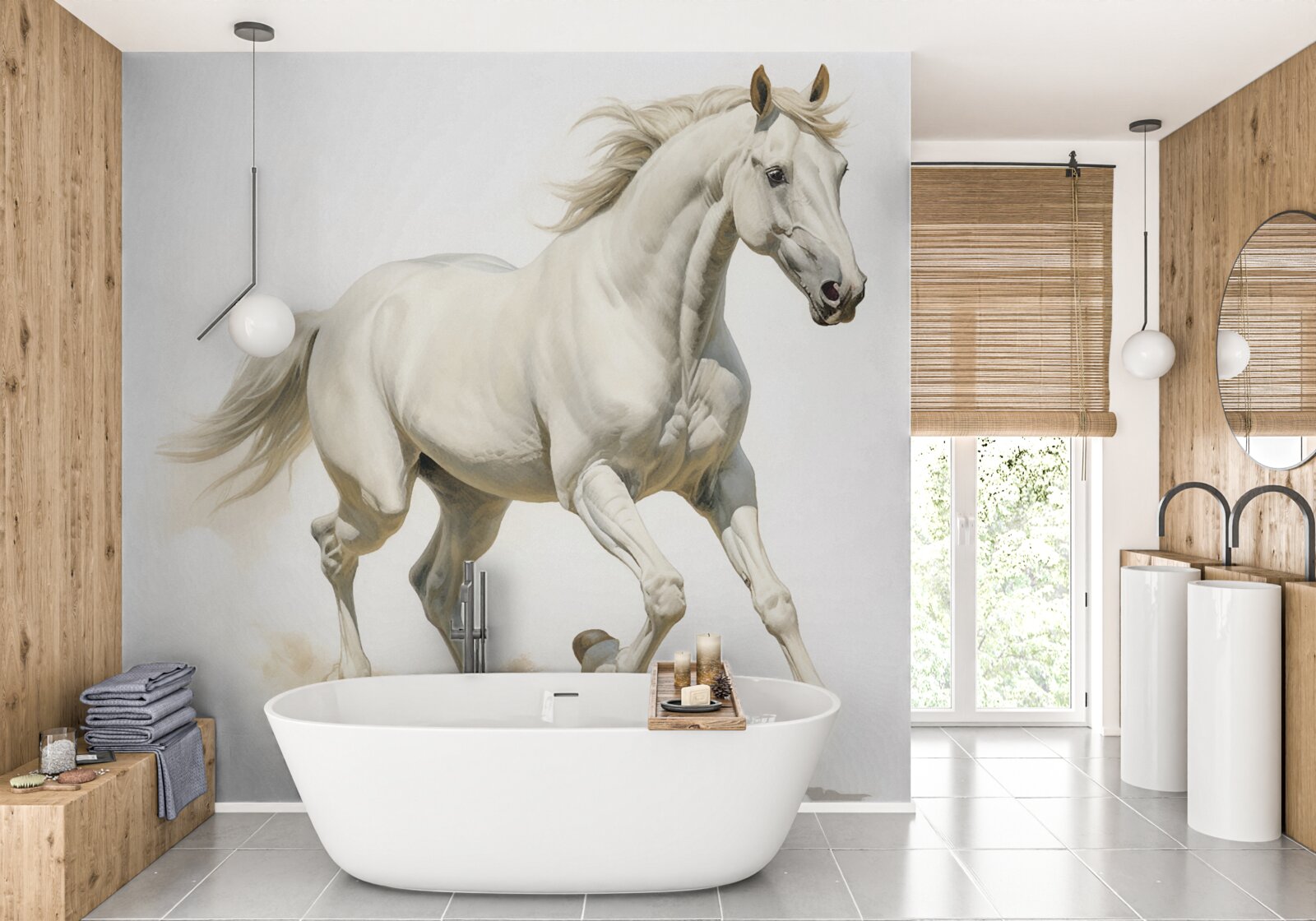 Fototapeta po piaszczystej powierzchni ściga się lekki ogier