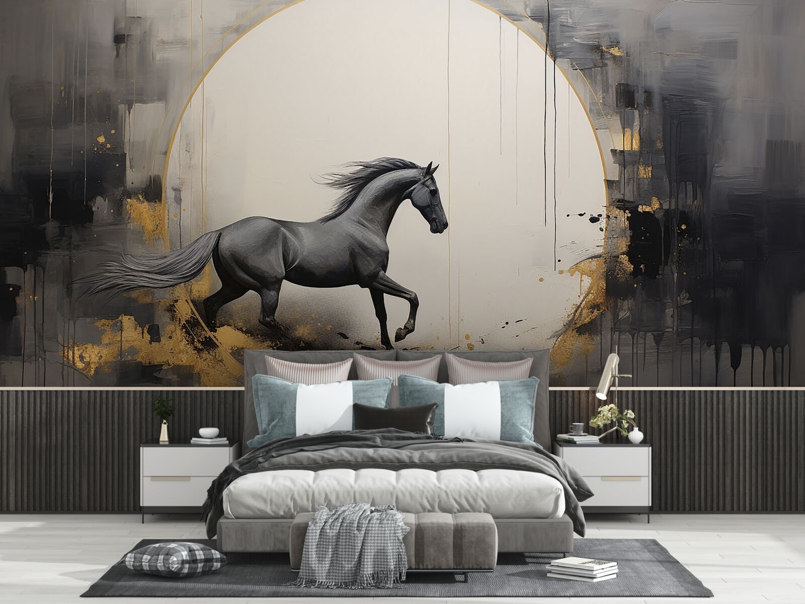 Fototapeta galopujący czarny koń