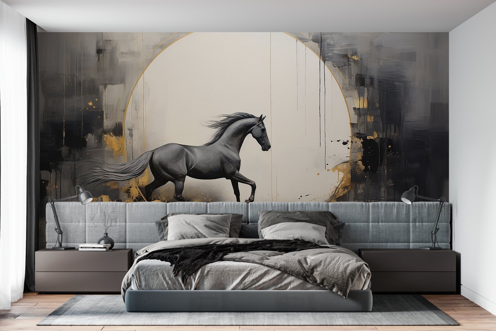 Fototapeta galopujący czarny koń