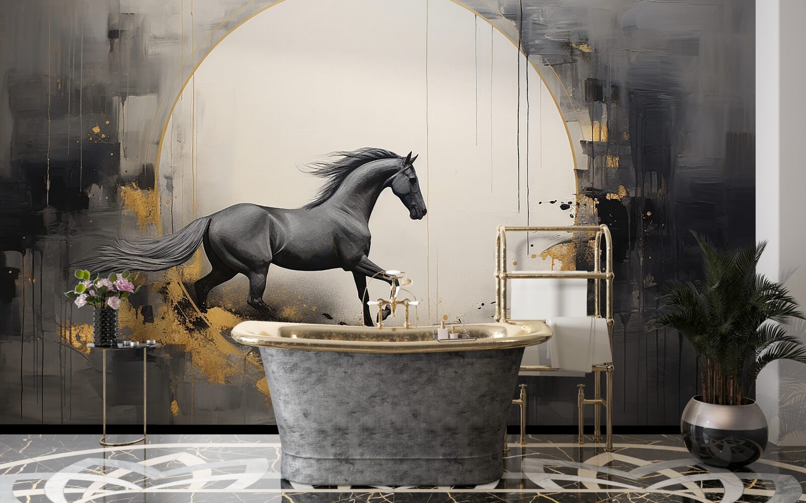 Fototapeta galopujący czarny koń