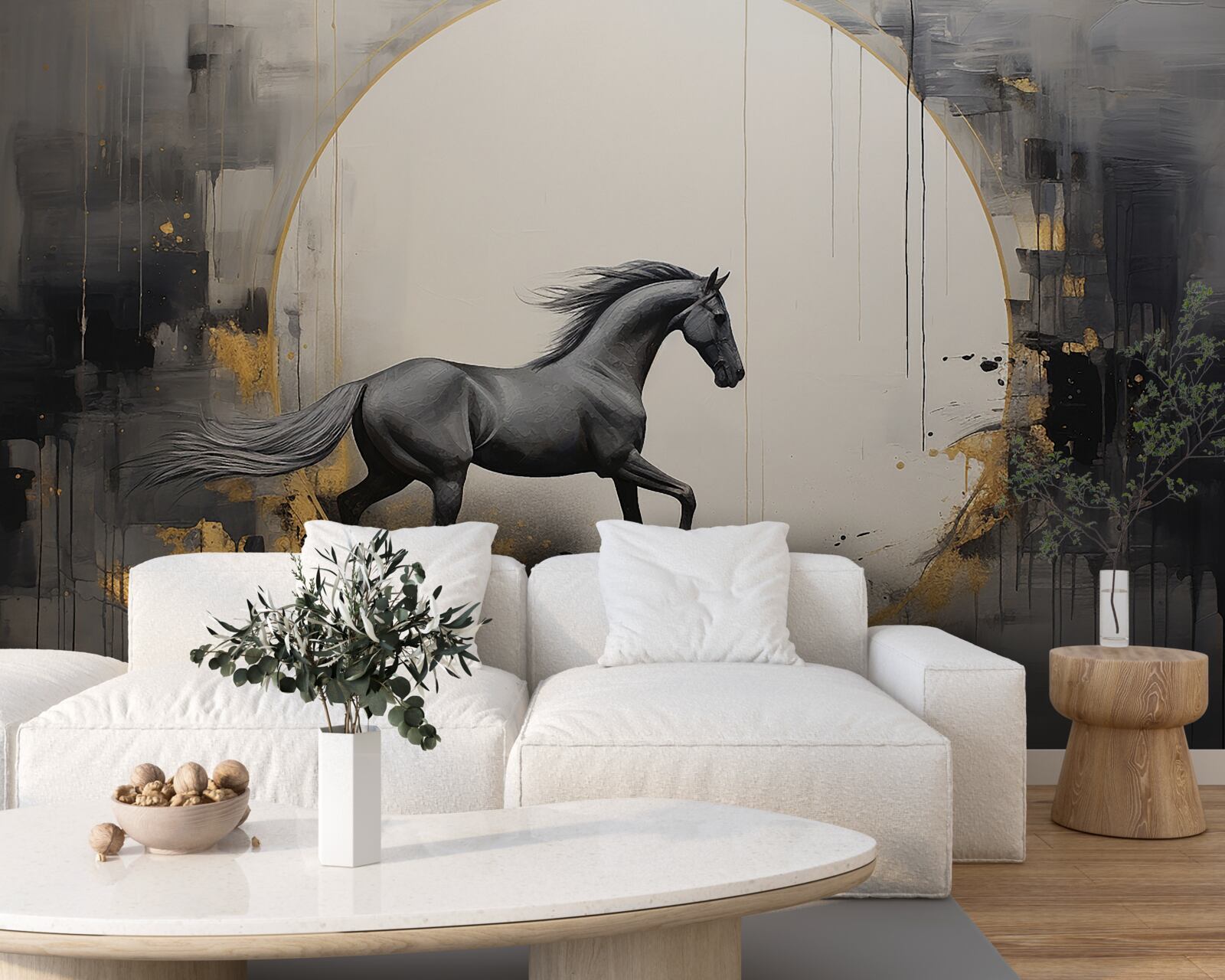 Fototapeta galopujący czarny koń