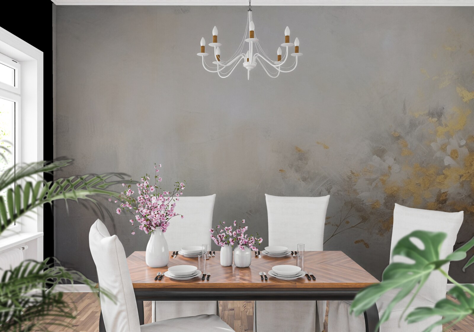 Fototapeta mglisty jesienny poranek w gęstym lesie