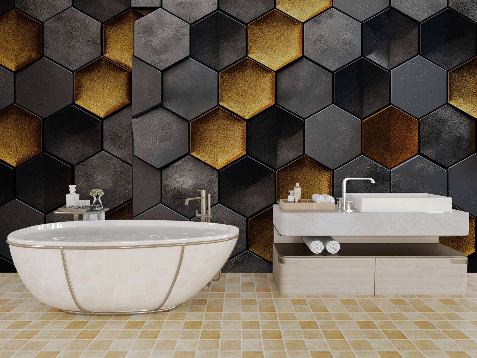 Fototapeta symulacja uli pszczół ze złotem