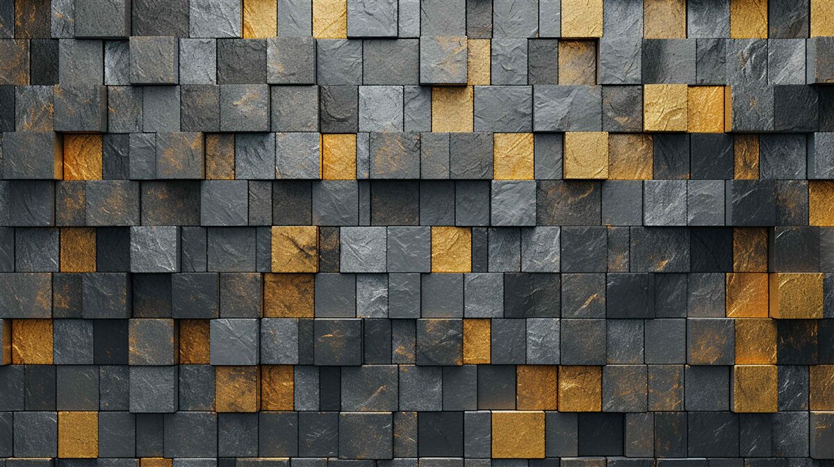 Fototapeta kwadraty szarości i ciemnych odcieni zmieszane są ze złotem