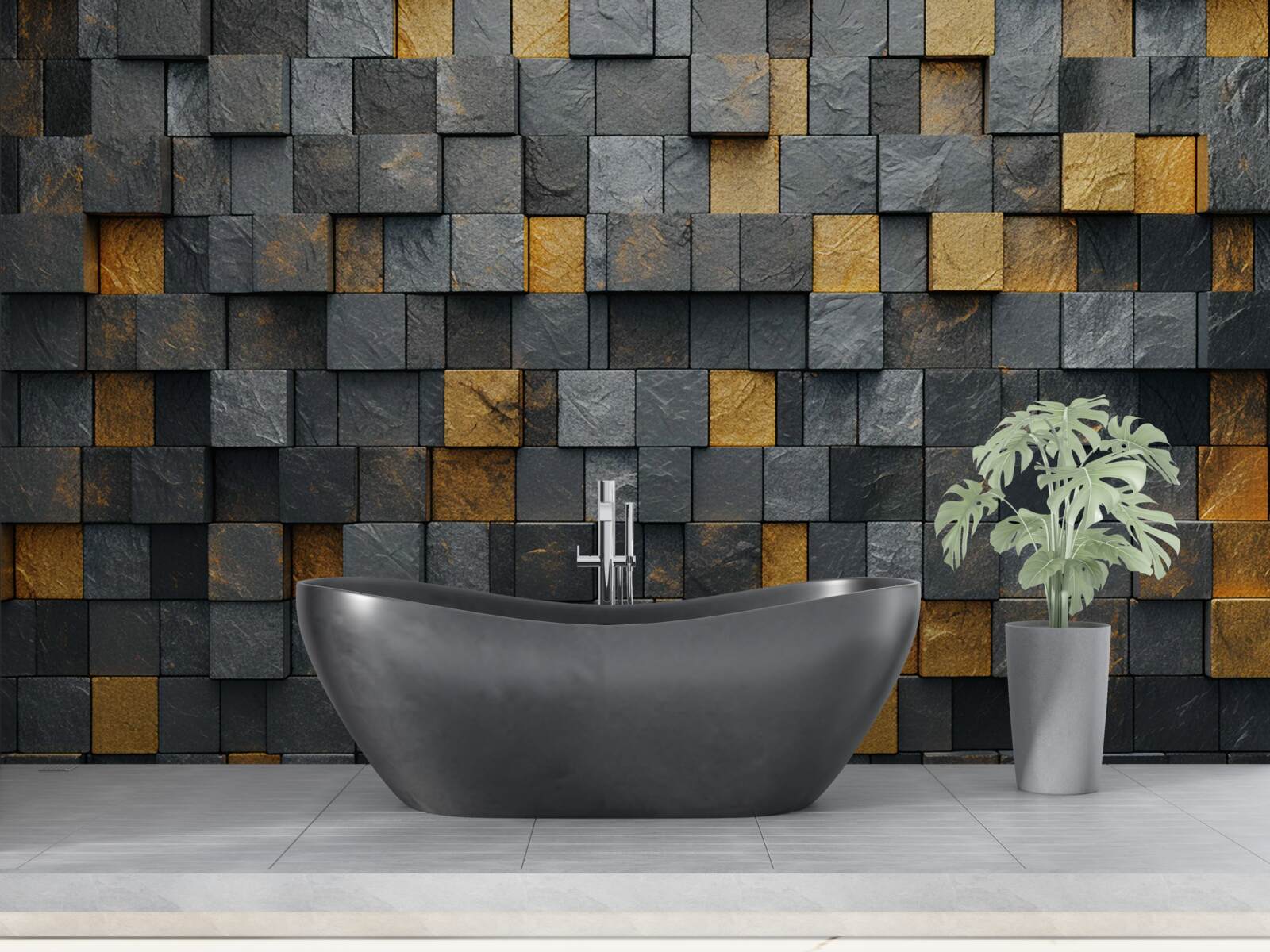 Fototapeta kwadraty szarości i ciemnych odcieni zmieszane są ze złotem