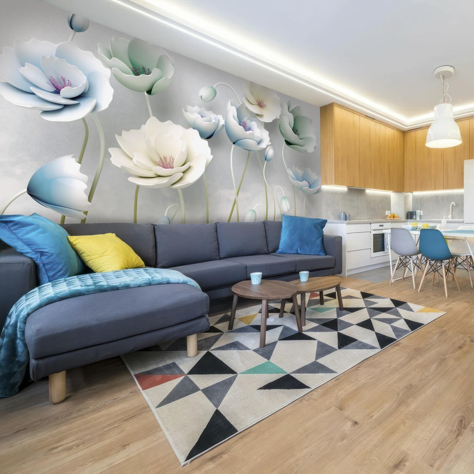 Fototapeta krople wody na smukłych makach o różnych odcieniach