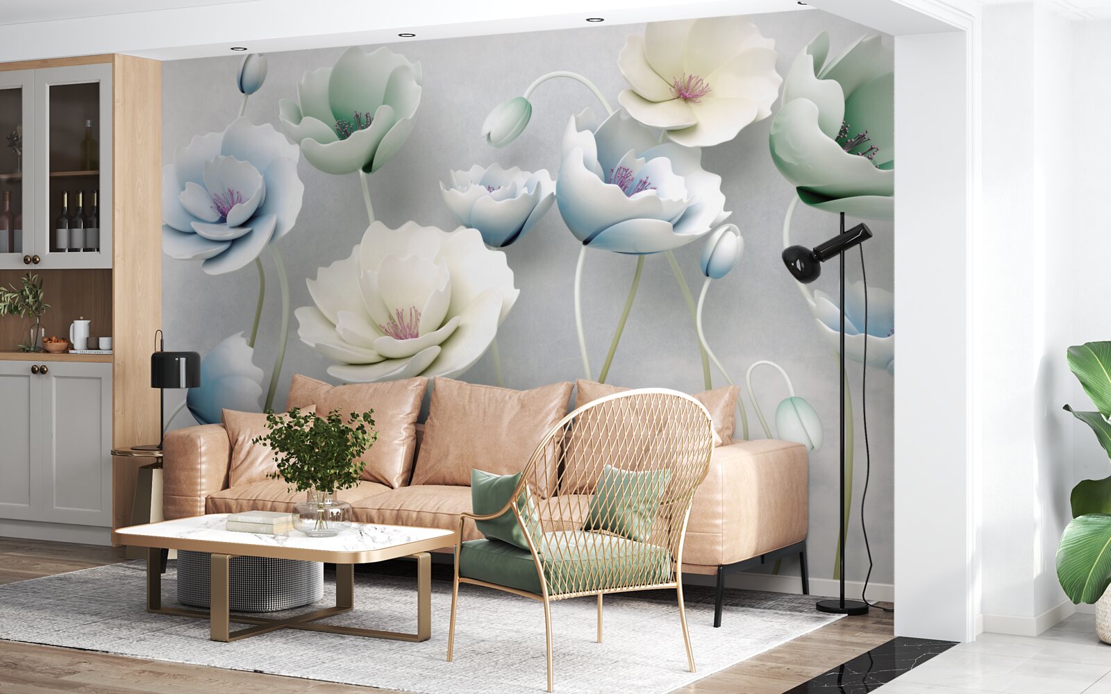 Fototapeta krople wody na smukłych makach o różnych odcieniach