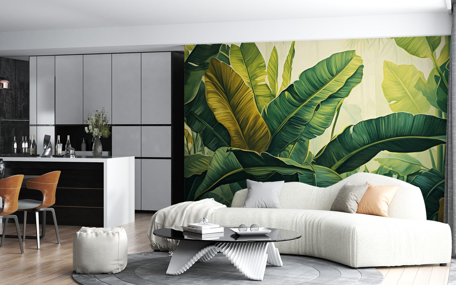 Fototapeta duże liście dżungli przesiąknięte bogatym zielonym kolorem