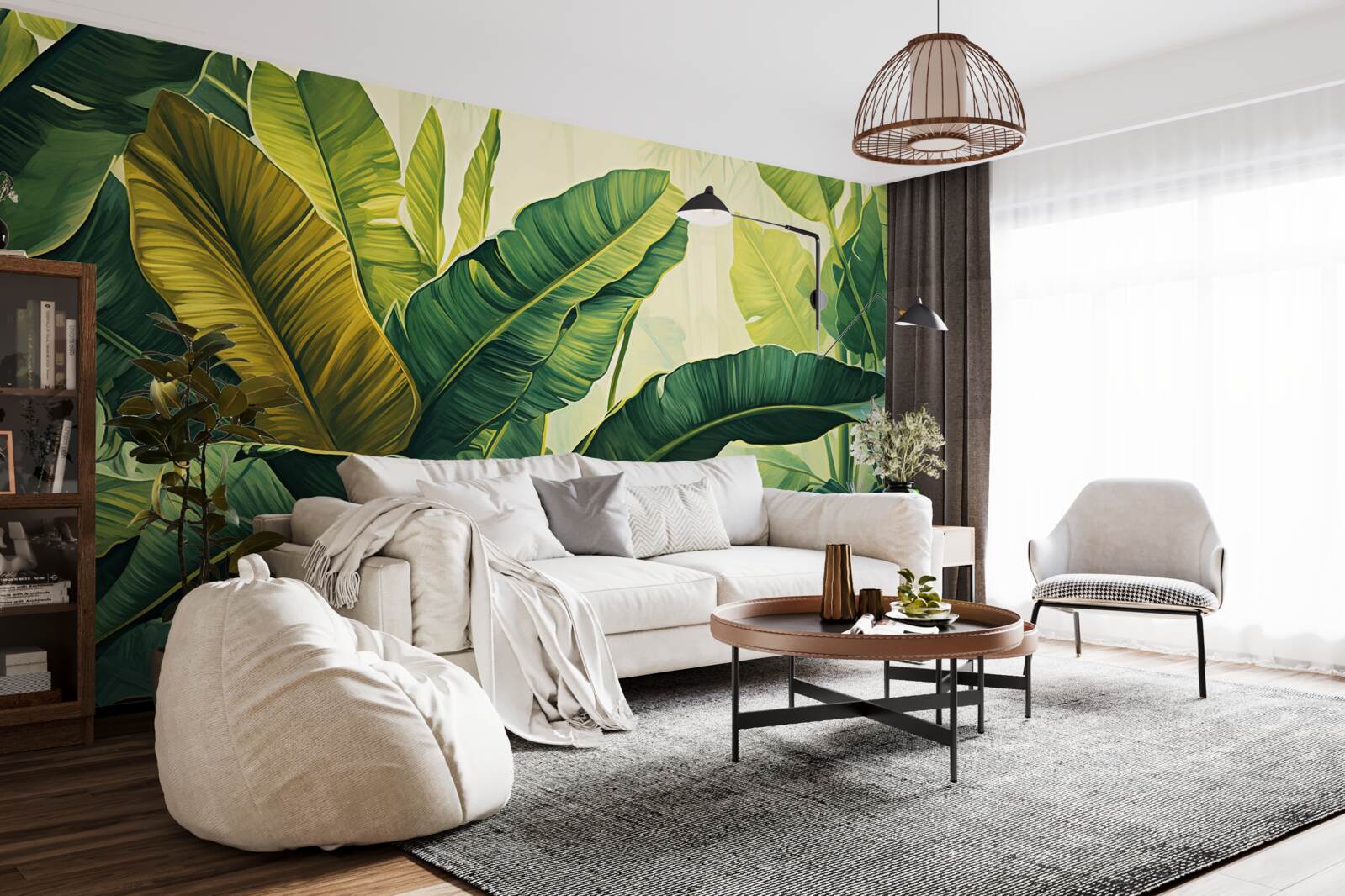 Fototapeta duże liście dżungli przesiąknięte bogatym zielonym kolorem