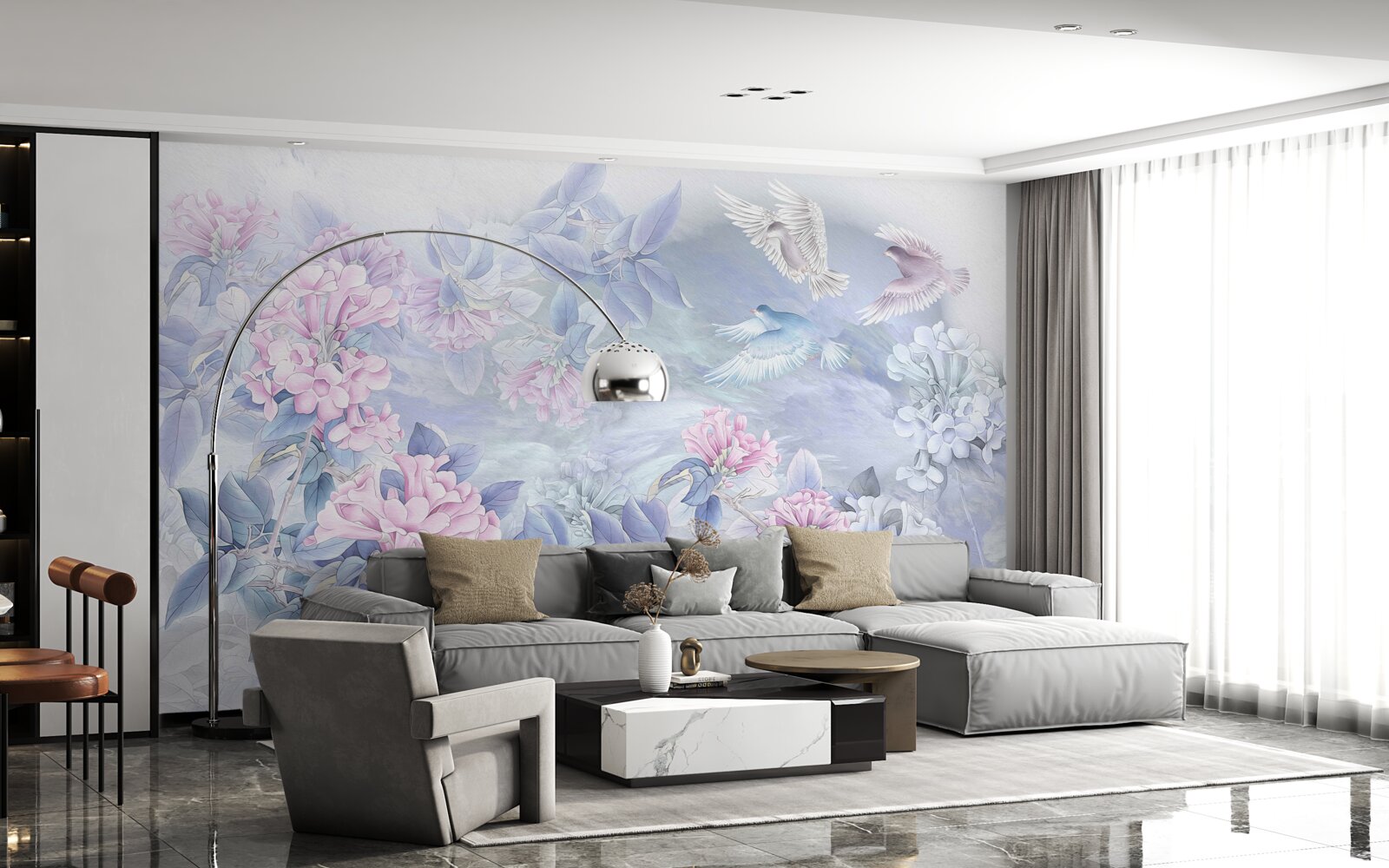 Fototapeta gałęzie są niebieskie, zwieńczone różowymi kwiatami