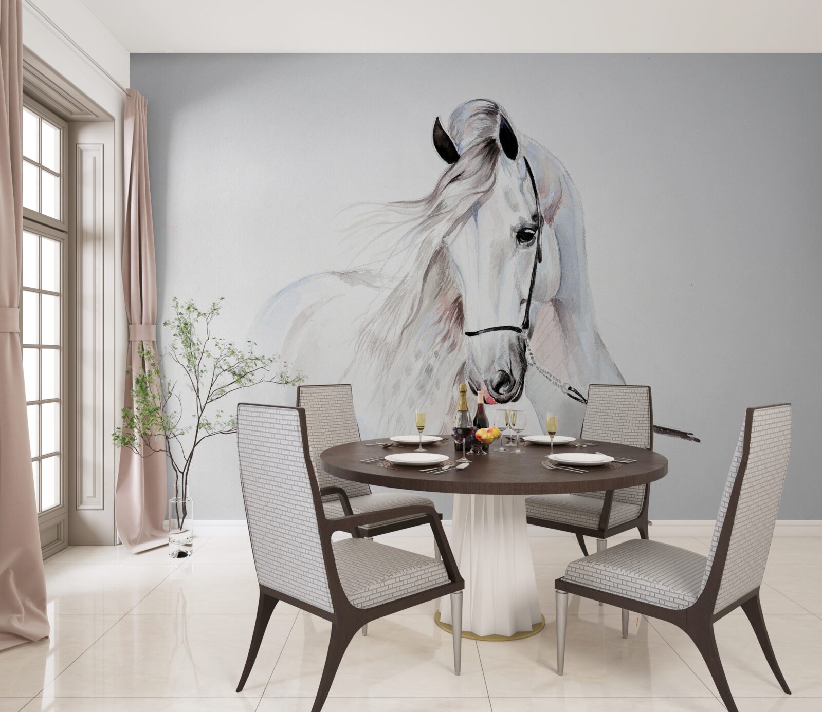 Fototapeta biały koń pociągowy