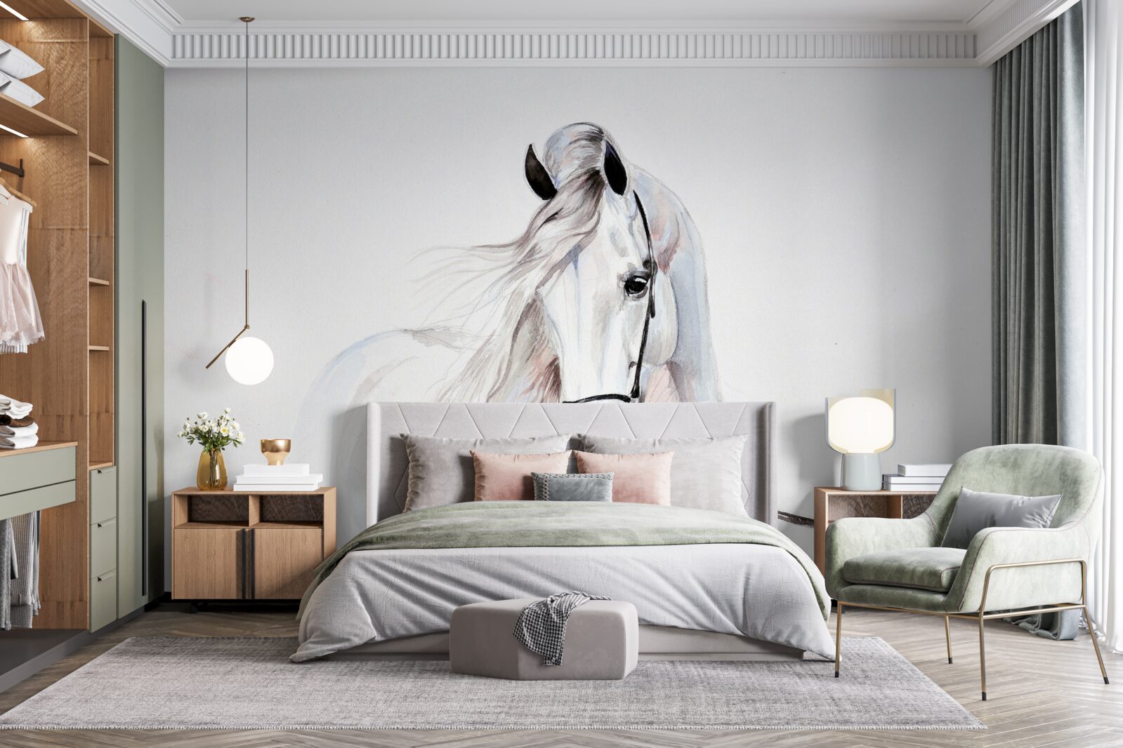 Fototapeta biały koń pociągowy