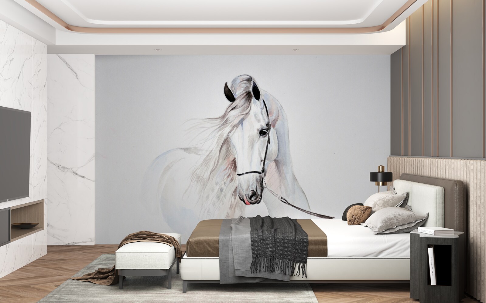 Fototapeta biały koń pociągowy