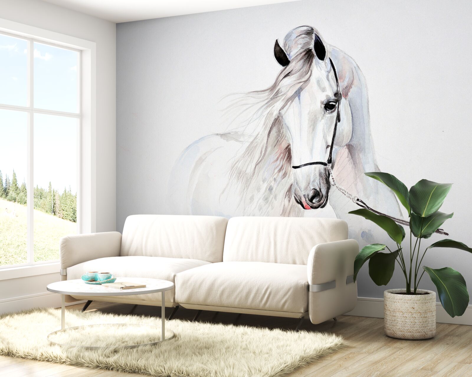 Fototapeta biały koń pociągowy