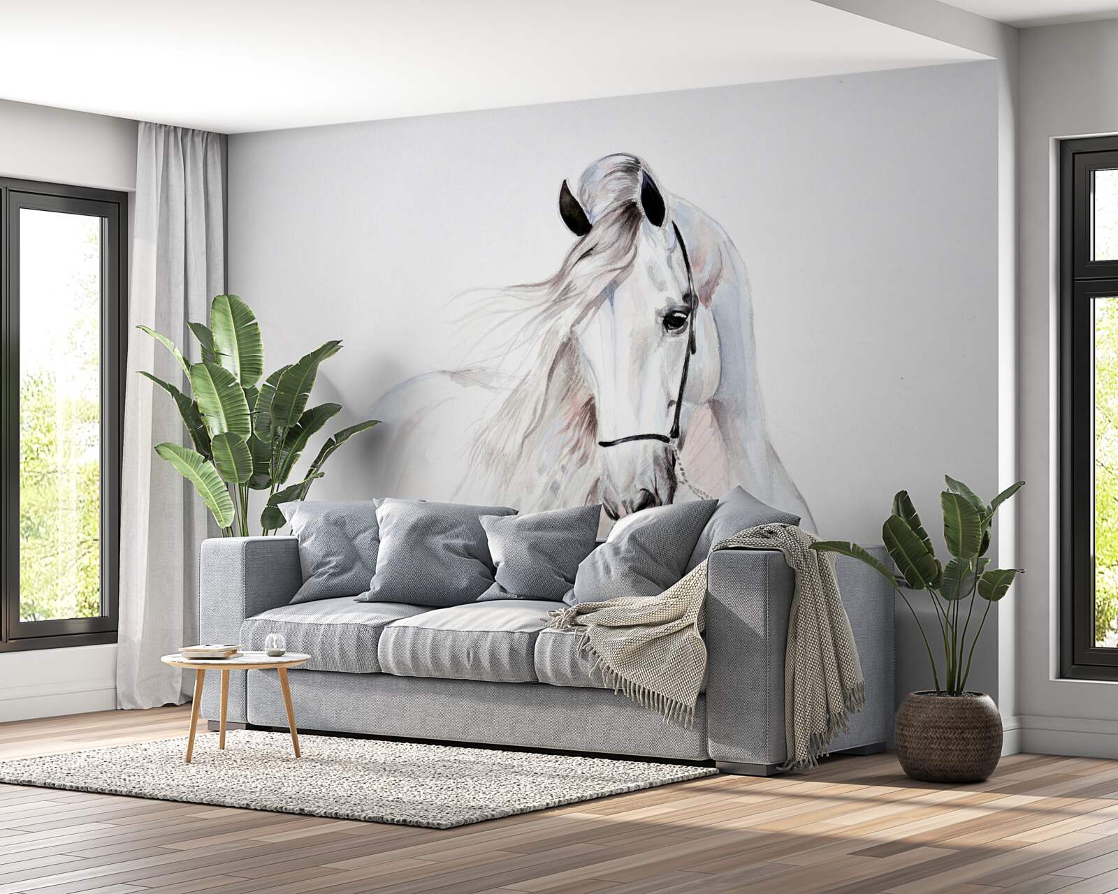 Fototapeta biały koń pociągowy