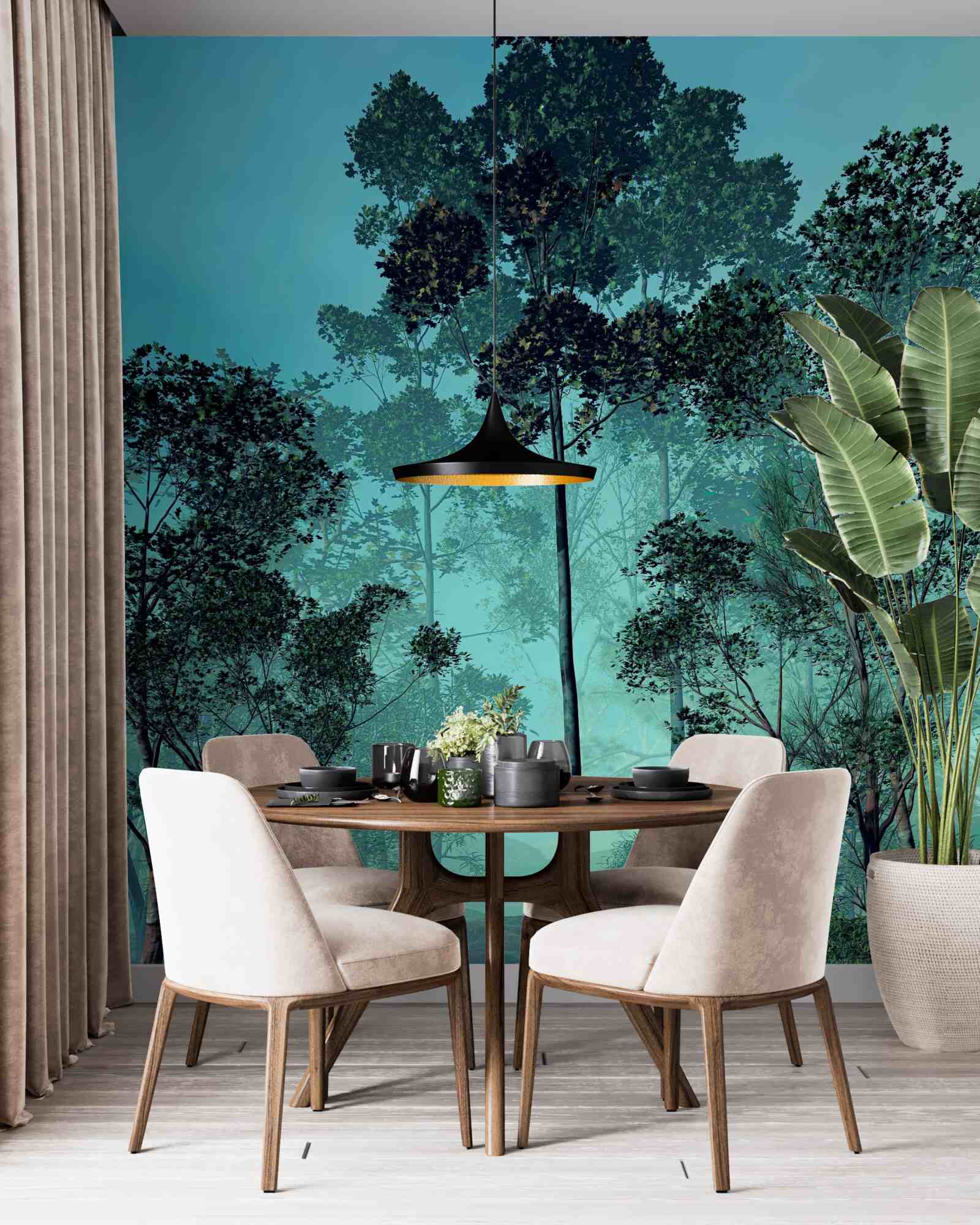 Fototapeta czarujący las spowity gęstą mgłą