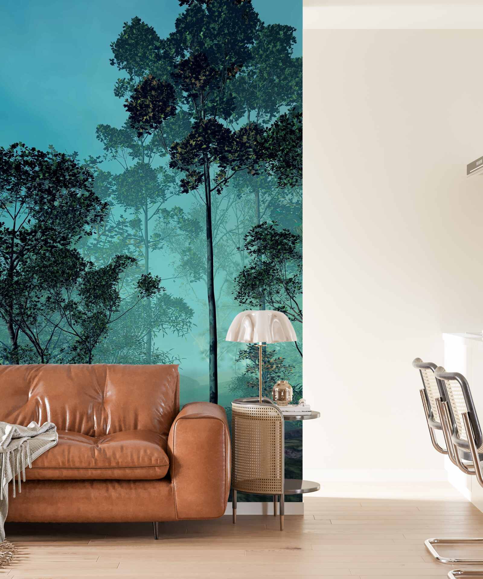 Fototapeta czarujący las spowity gęstą mgłą