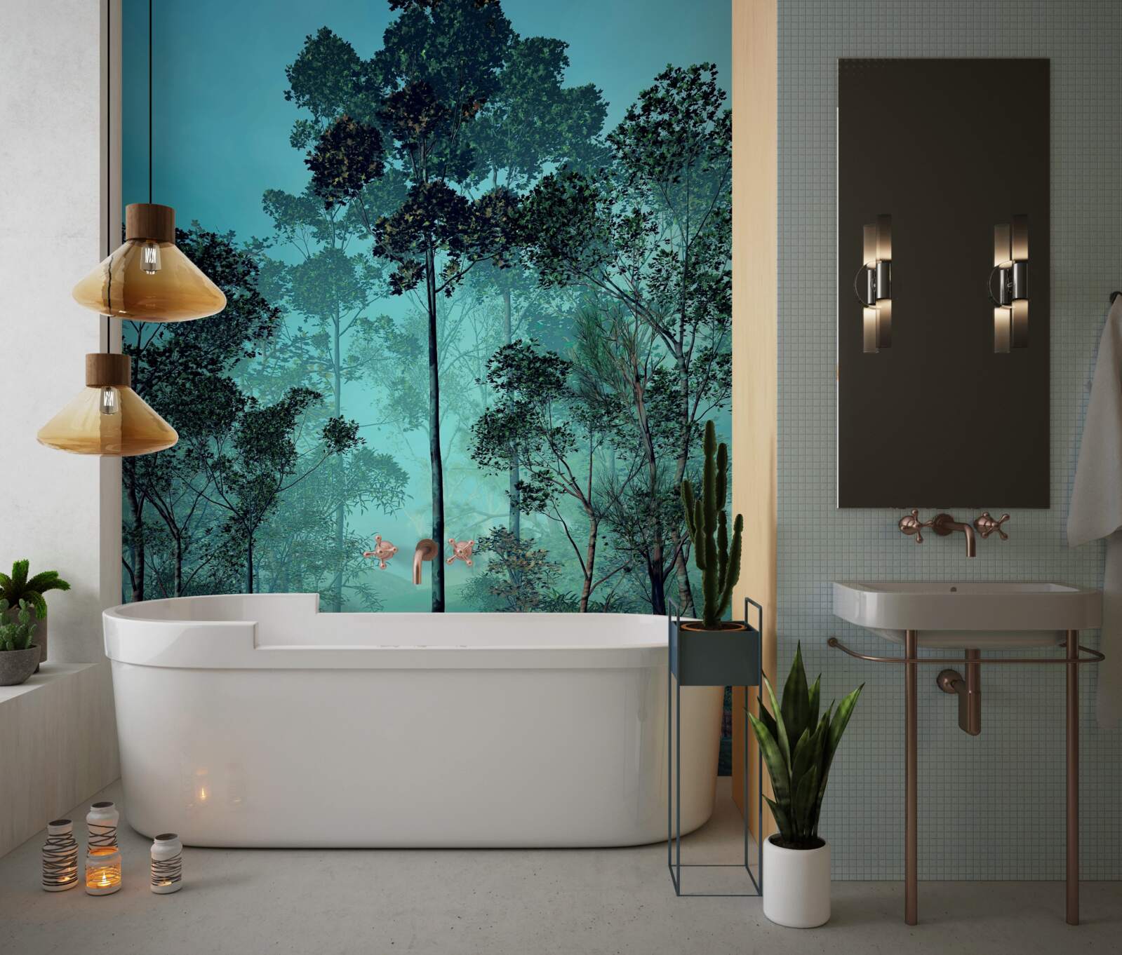 Fototapeta czarujący las spowity gęstą mgłą