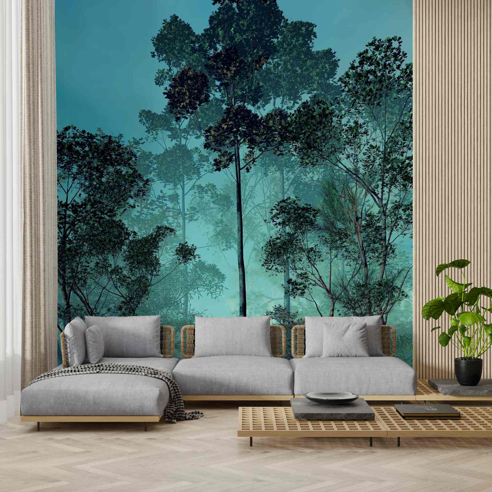 Fototapeta czarujący las spowity gęstą mgłą