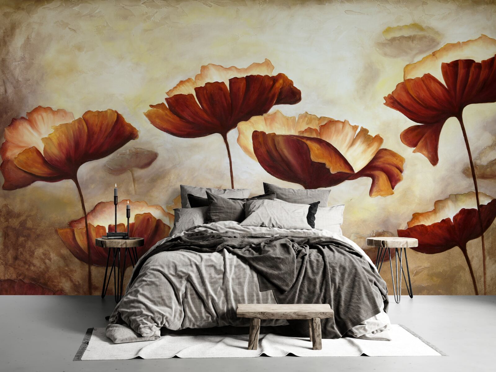 Fototapeta smukłe czerwone maki spotykają świt