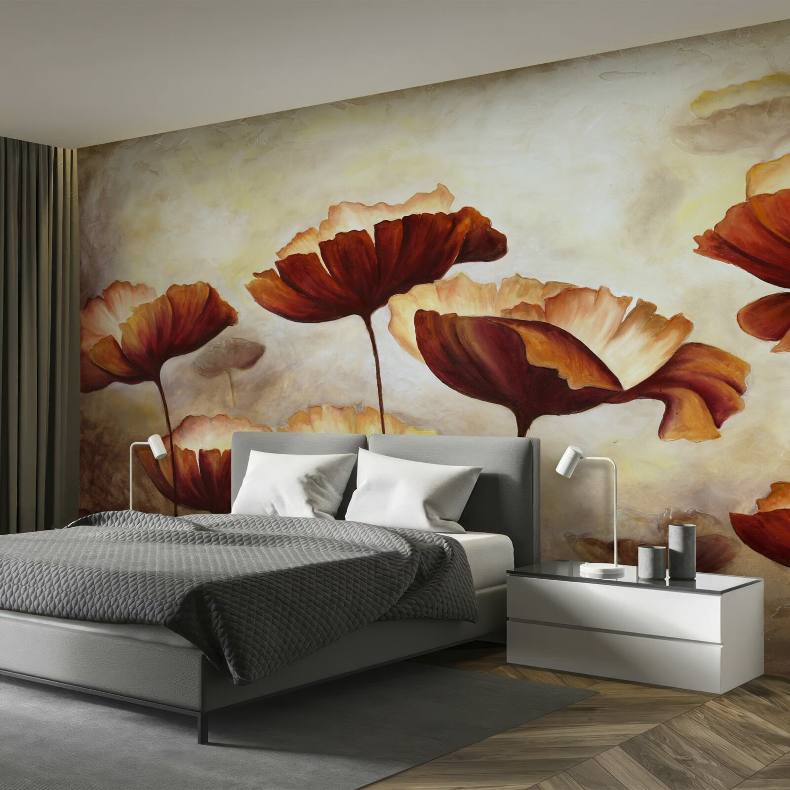 Fototapeta smukłe czerwone maki spotykają świt