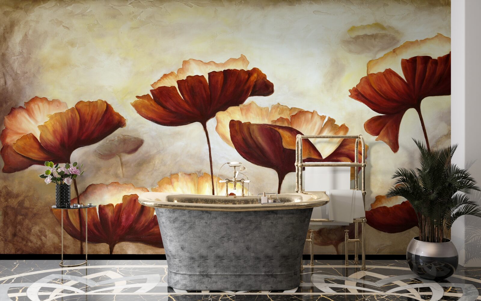 Fototapeta smukłe czerwone maki spotykają świt