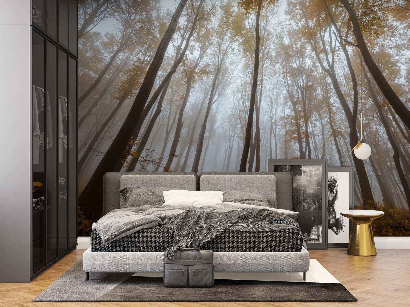 Fototapeta smukłe, wysokie drzewa jesienią