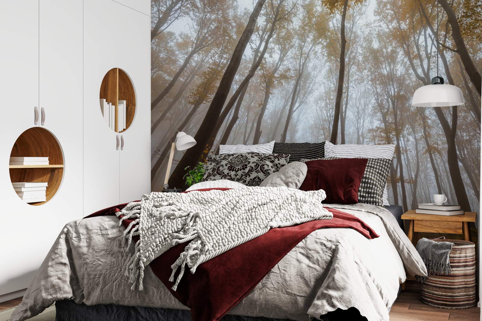 Fototapeta smukłe, wysokie drzewa jesienią