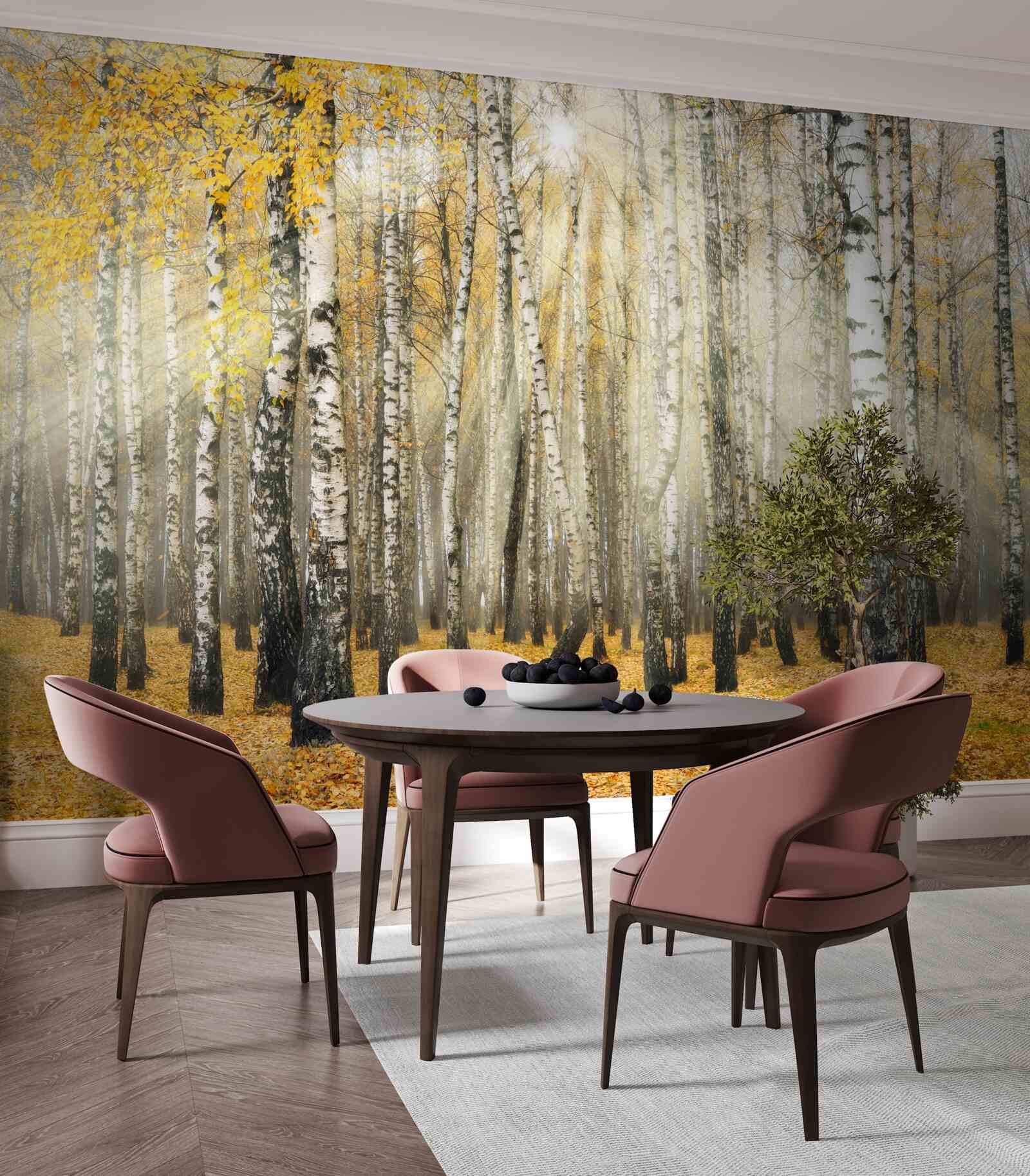 Fototapeta opadłe liście brzozy w jesiennym lesie