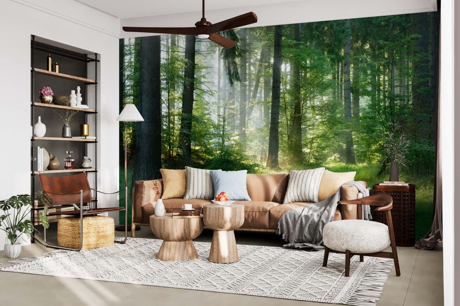 Fototapeta poranek w lesie, w otoczeniu zieleni