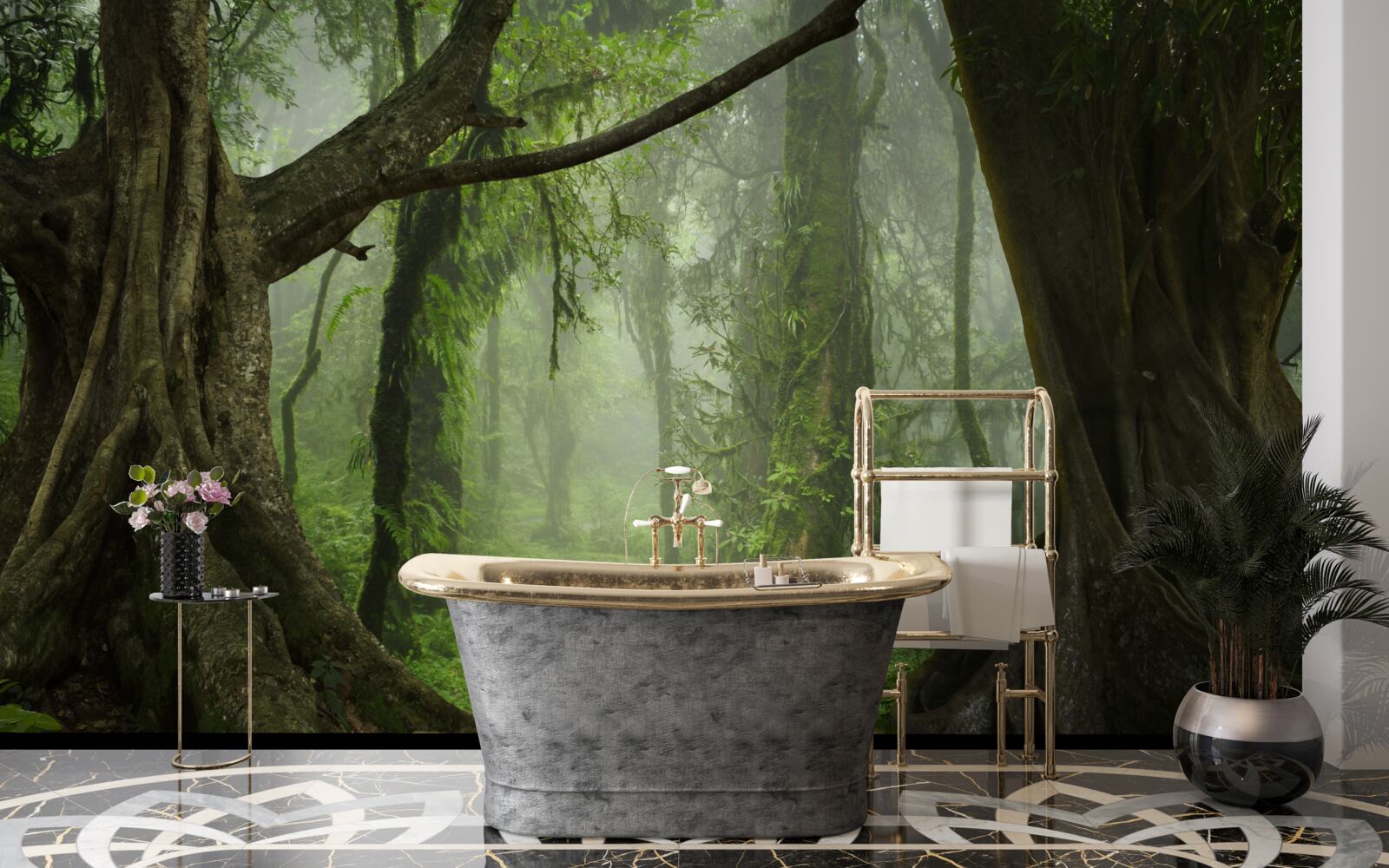 Fototapeta mistyczna ścieżka otoczona bujnym lasem