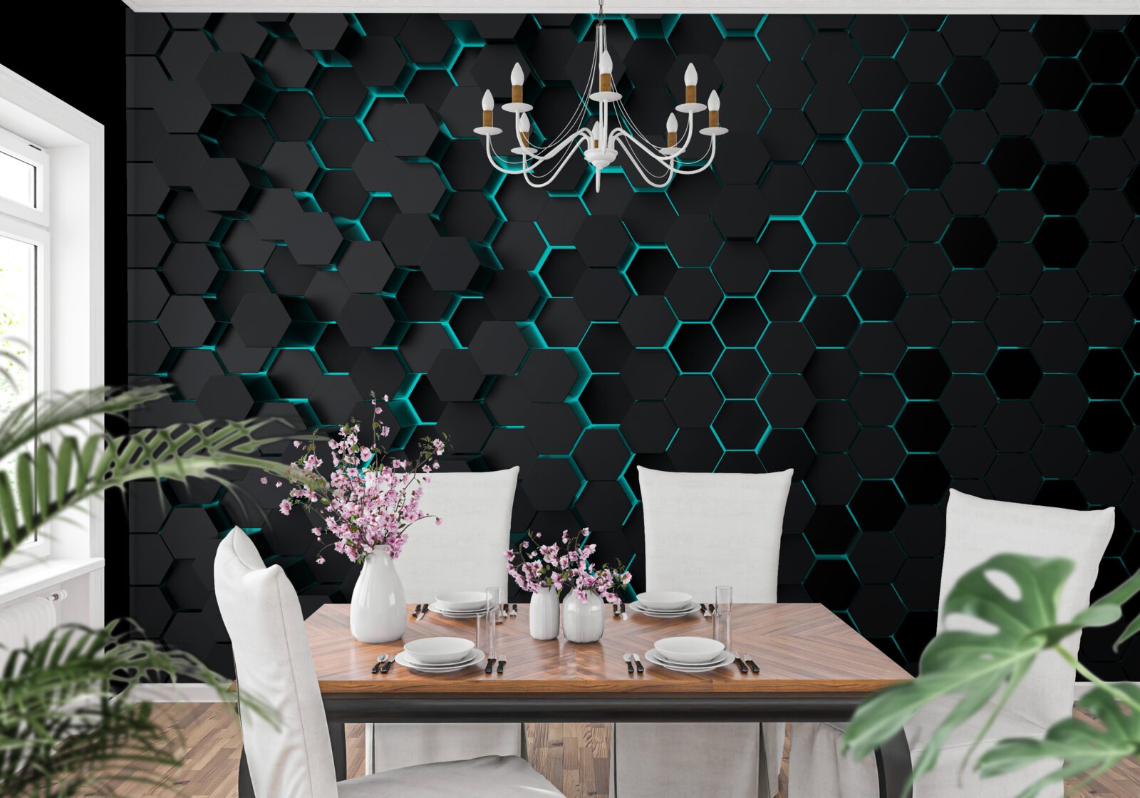 Fototapeta neonowy czarny plaster miodu