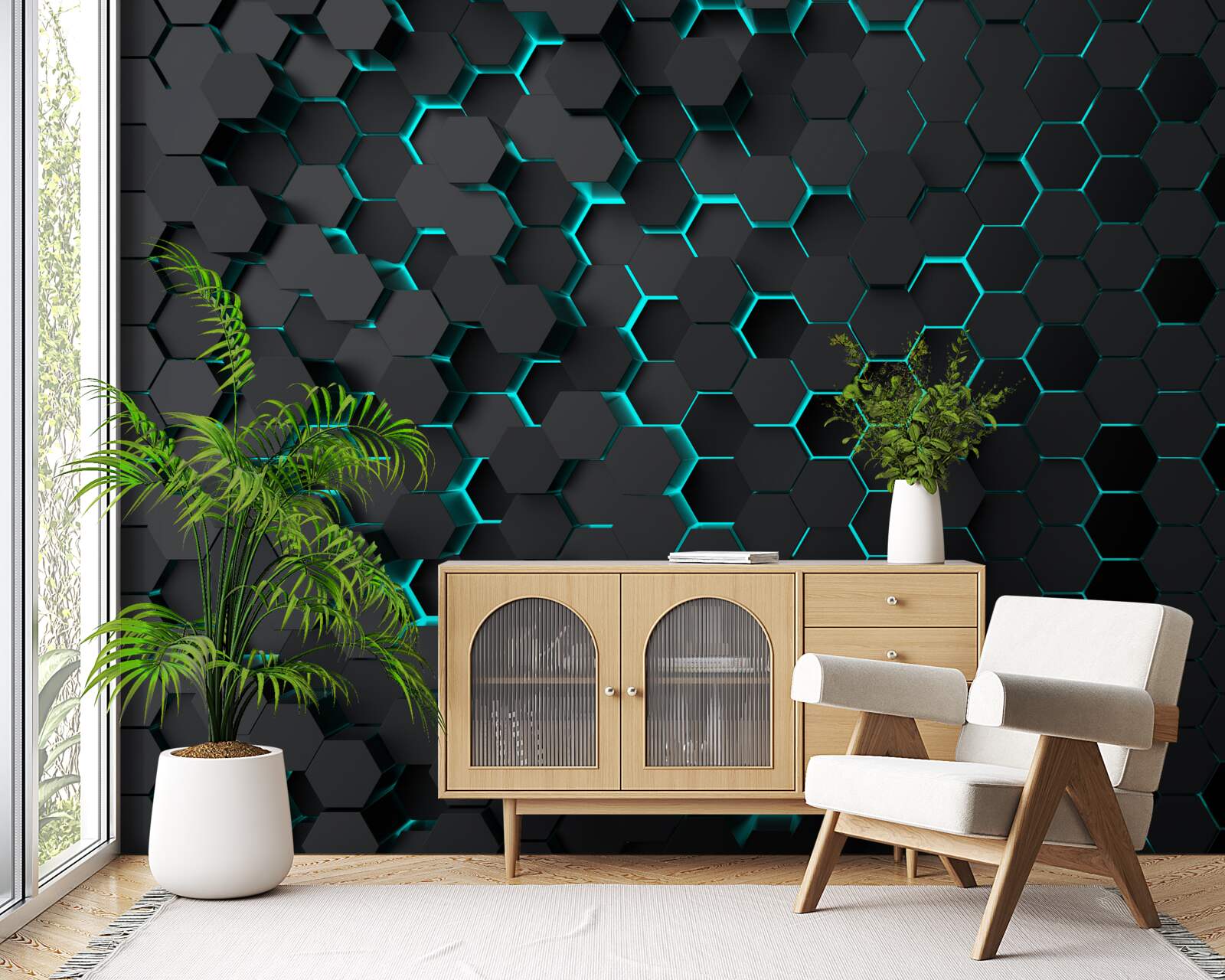 Fototapeta neonowy czarny plaster miodu