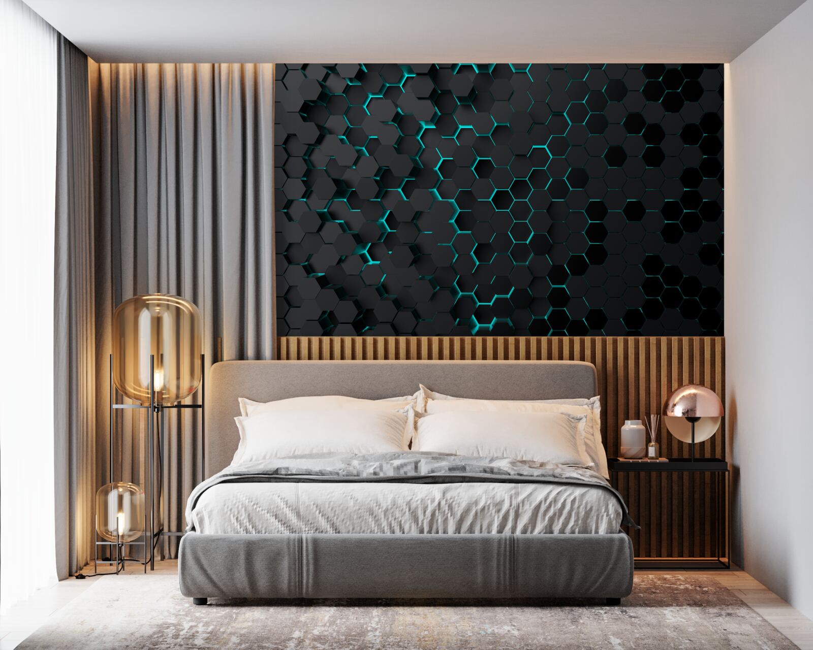 Fototapeta neonowy czarny plaster miodu