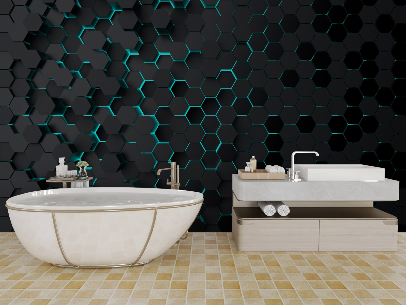 Fototapeta neonowy czarny plaster miodu