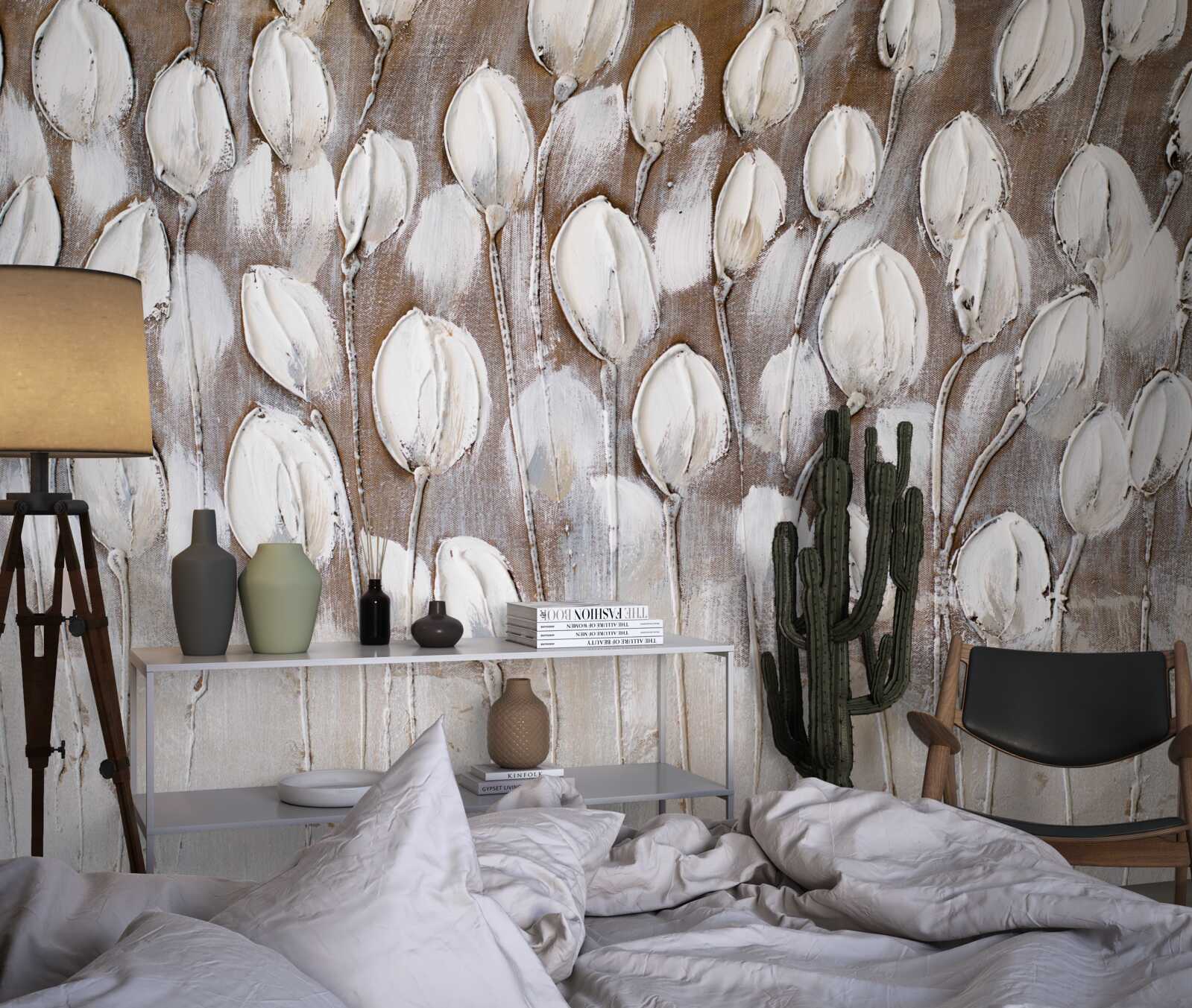 Fototapeta białe tulipany na polu jeszcze się nie otworzyły