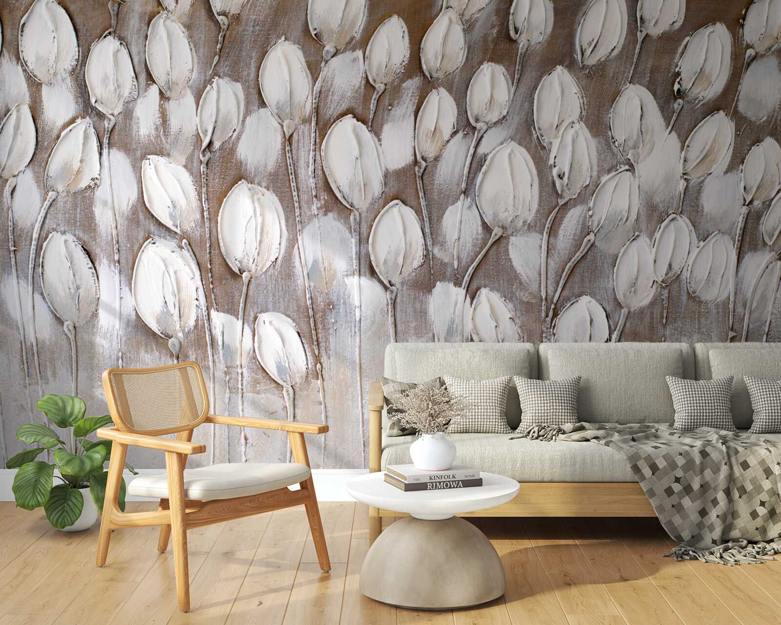 Fototapeta białe tulipany na polu jeszcze się nie otworzyły