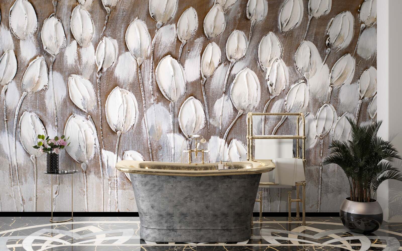 Fototapeta białe tulipany na polu jeszcze się nie otworzyły