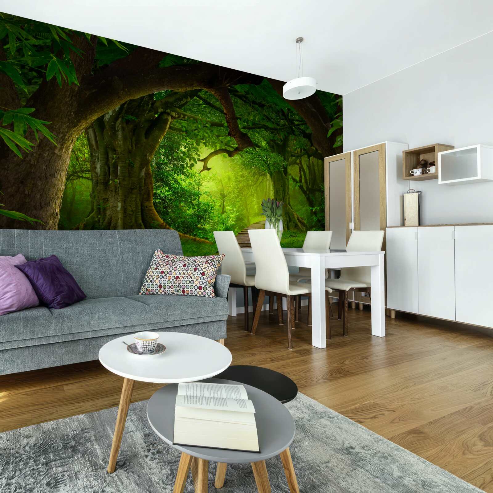 Fototapeta jasna ścieżka wśród starożytnych drzew leśnych