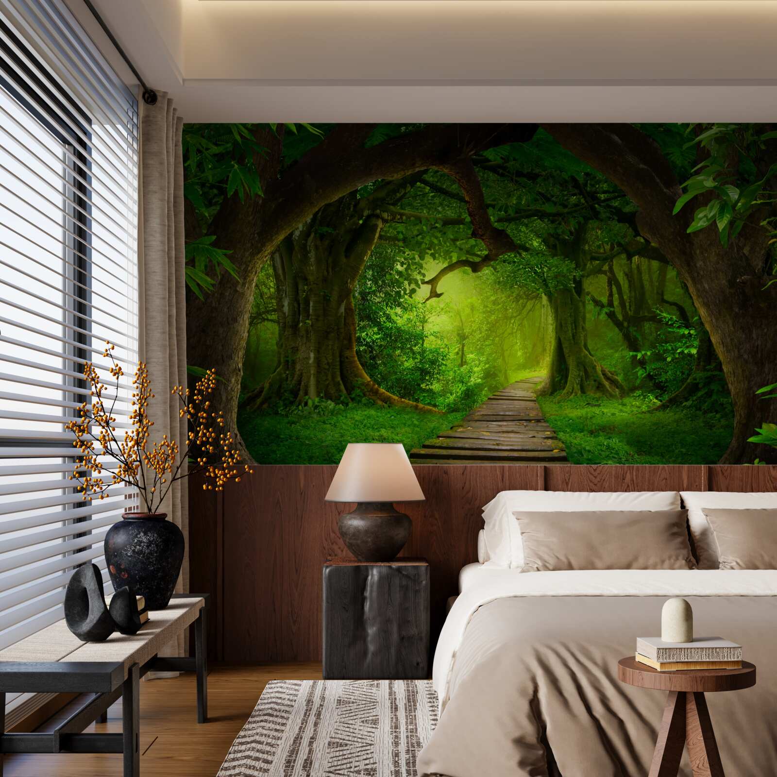 Fototapeta jasna ścieżka wśród starożytnych drzew leśnych