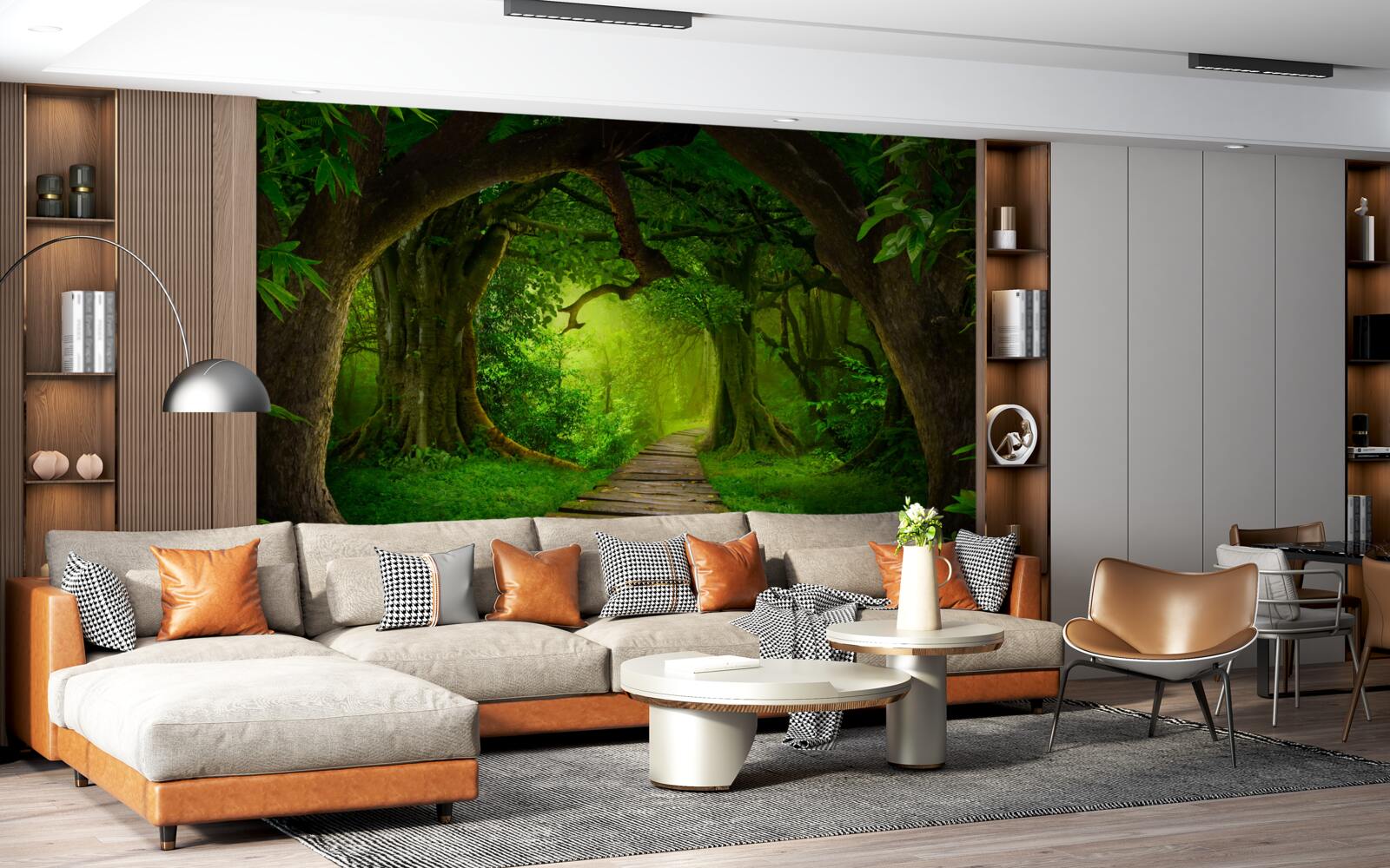 Fototapeta jasna ścieżka wśród starożytnych drzew leśnych