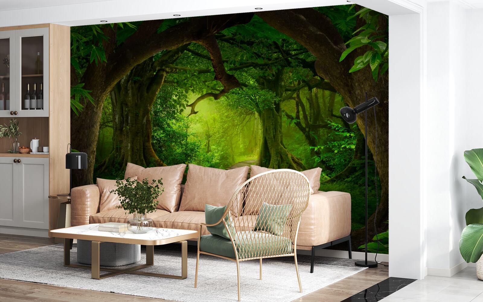 Fototapeta jasna ścieżka wśród starożytnych drzew leśnych